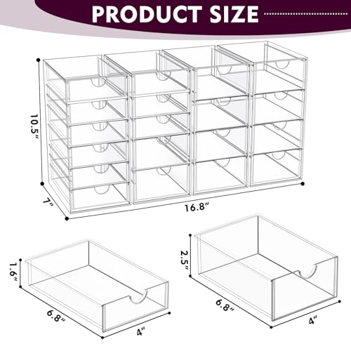 Acrylic Makeup Organizer with 19 Drawers,Storage Drawer Organizer | Bathroom Organizers and Storage for Palettes, Cosmetic, and Beauty Supplies, Desk Organization