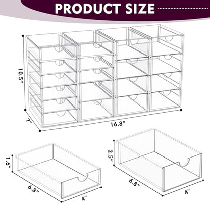 Acrylic Makeup Organizer with 19 Drawers,Storage Drawer Organizer | Bathroom Organizers and Storage for Palettes, Cosmetic, and Beauty Supplies, Desk Organization