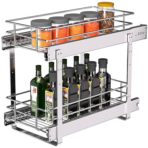 8" W x 22" D 2-Tier Narrow Cabinet Pull Out Shelve... (2 Tier Chrome | Metal)