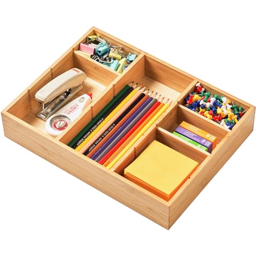 Bamboo Desk Drawer Organizer, Wood Junk Organizer... (Natural | Bamboo)