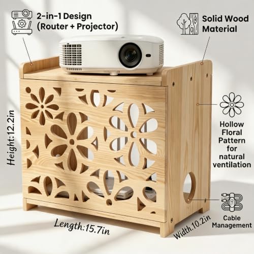 Wooden Projector shelf,Wifi router box hider,Power strips storage,Cable management,Routers Cover organizer for office home,Floating modem shelf for wall,Wall shelves,wall mount,Simple assembly