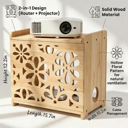 Wooden Projector shelf,Wifi router box hider,Power strips storage,Cable management,Routers Cover organizer for office home,Floating modem shelf for wall,Wall shelves,wall mount,Simple assembly
