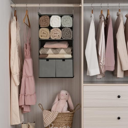 GRANNY SAYS Hanging Closet Organizer with Drawers, 4 Shelf Dividers Closet Hanging Organizer, Foldable Hanging Shelves for Wardrobe Closet, Small Closet Organizers for Clothes Shoes, Grey