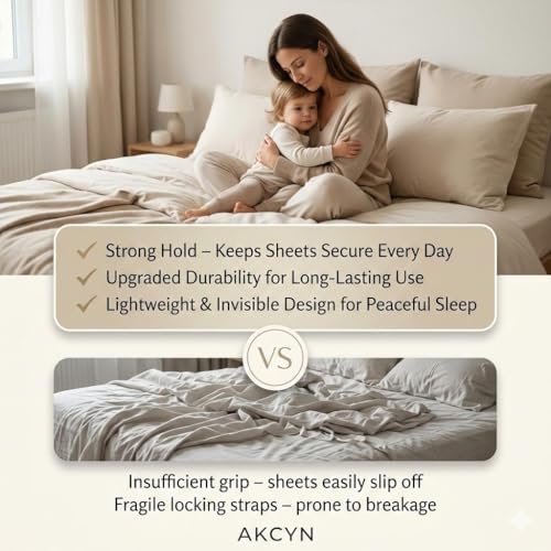 Bed Sheet Holders for Corners — 4-Pack Sheet Suspenders & Sheets Holder, Strong Grip Bed Accessories,Fitted Sheet Holder, Keeps Sheets Tight & Smooth, Easy Install & Fits All Mattress Type
