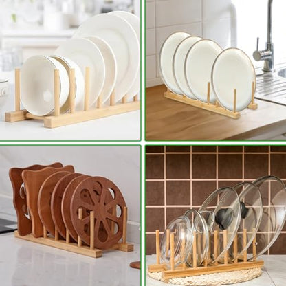 6 Pack Bamboo Wood Plate Rack and Pot Lid Holder,... (Bamboo | Bamboo Wood)