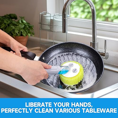 Smile Sponge Dish Wand Holder for Scrub Daddy, Soap Dispensing Handle, Scratch Free Kitchen Handle with Food Scraper