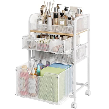 Hongtamoya Makeup Organizer Cart with Drawers, Floor Skincare Organizers Make Up Organizers Vanity Organizer Cosmetic Display Cases Holder for Skin Care Perfume Nail Polish Brush Hair Tool, White