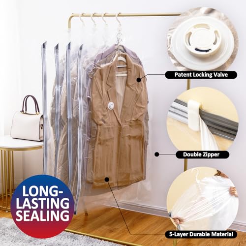 Hanging Vacuum Storage Bags, Space Saver Vacuum Seal Bags for Cloth, 6 Long | Vacuum Seal Bags for Clothing, Hanging Garment Storage for Jackets, Suits, Dresses, Winter Clothes Storage Closet Organizer