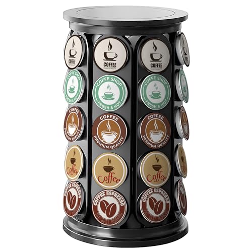 K Cup Holder, Coffee Pod Storage Carousel Stand Compatible with 40 Keurig K-Cup Pods, Home or Office Kitchen Counter Space-Saving Organizer (Black)