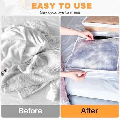 Clear Zippered Plastic Clothes Storage Bags, 6 Pack, White | Clear Storage Bags with Zipper Plastic Storage Bags for Clothes Sweaters Blankets Sheets, Size: 15.7 x 13.8 x 3.9 Inch