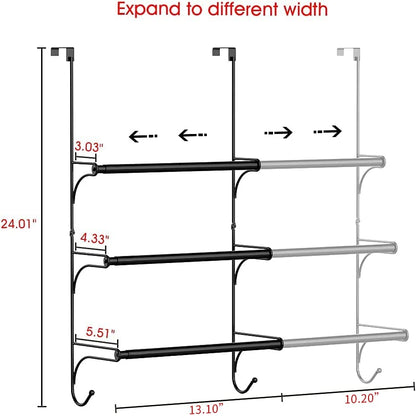 Auledio Adjustable Over the Door Triple Towel Rack with Hooks,Black