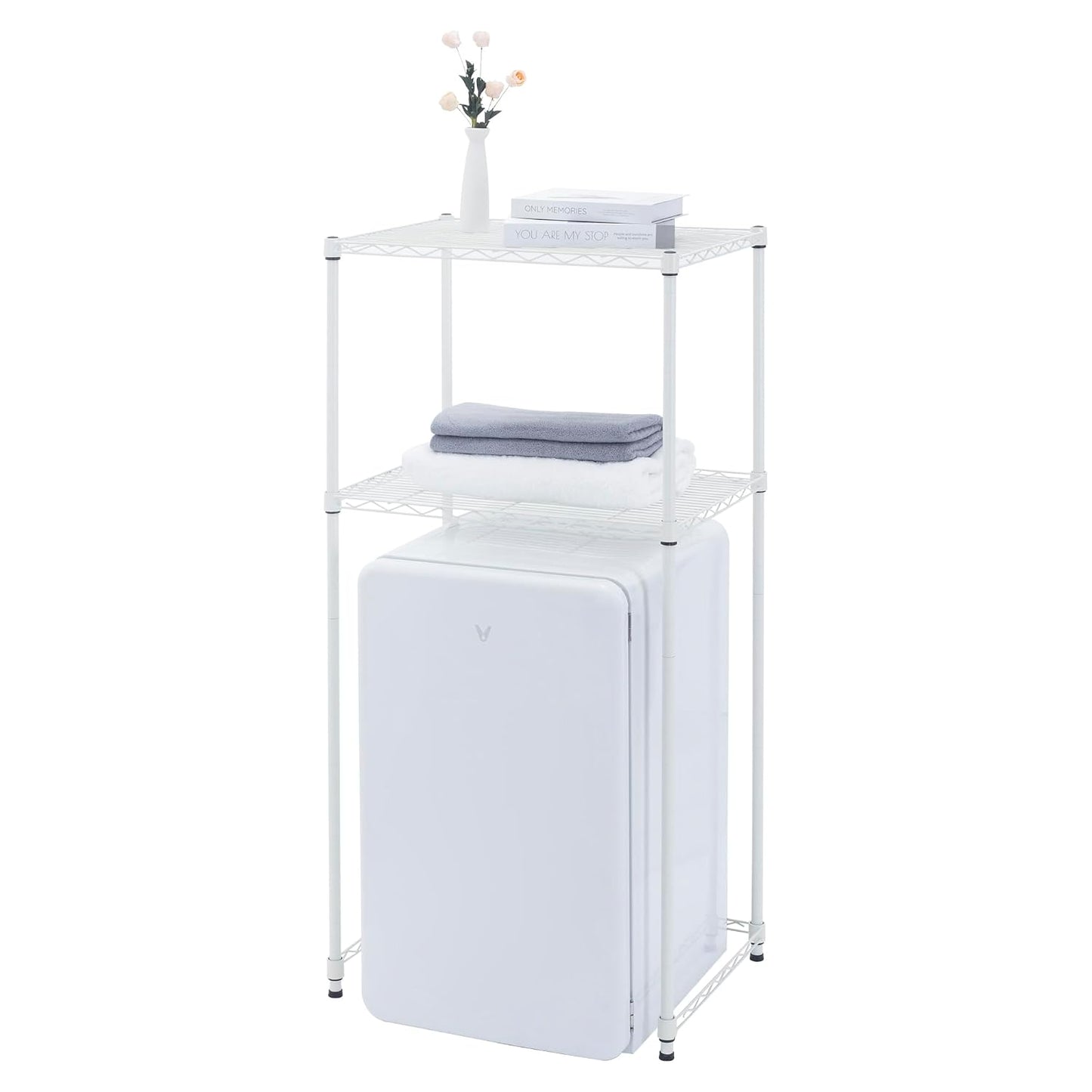 Zvyteay Mini Fridge Shelf Adjustable Height Storage Shelf Metal Storage Rack Mini Fridge and Microwave Stand for Dorm, Apartments, Kitchen, Office, White