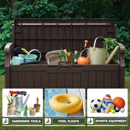 Flamaker 80 Gallon Storage Bench, Deck Box with Seat Waterproof All-Weather | Lockable Heavy-Duty Chest Box with Seating Bench for Garden, Patio, Poolside, Indoor, Outdoor