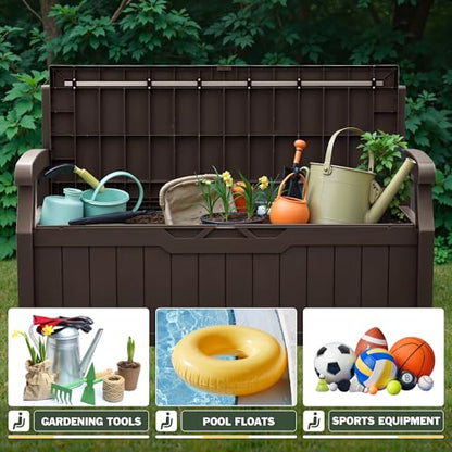 Flamaker 80 Gallon Storage Bench, Deck Box with Seat Waterproof All-Weather | Lockable Heavy-Duty Chest Box with Seating Bench for Garden, Patio, Poolside, Indoor, Outdoor