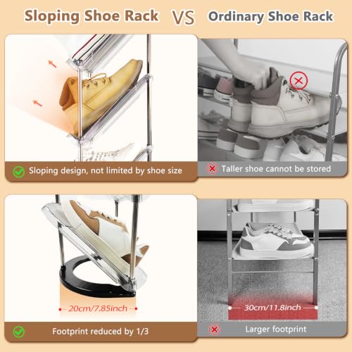 Patinao Sloping Narrow Shoe Rack 5 Tiers - Free Standing Vertical Shoes Racks for Small Spaces and Corner, Shoe Storage Organizer for Entryway, Tall Slim Shoe Shelf Cabinet for Shoes and Boots