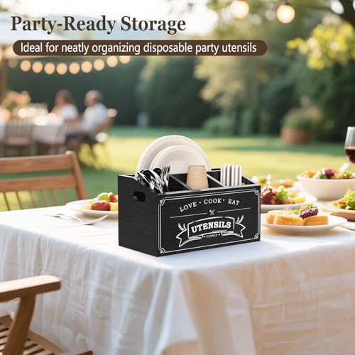Black Kitchen Utensil Holder With 5 Compartments F... (Black | Pine Wood)