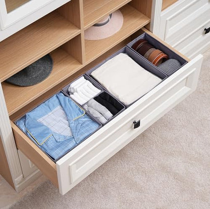 Drawer Organizers, Durable Fabric, Washable, with Base Support Boards, Small Storage Boxes for Bathroom, Closet, Dresser, Set of 6, Dark Grey