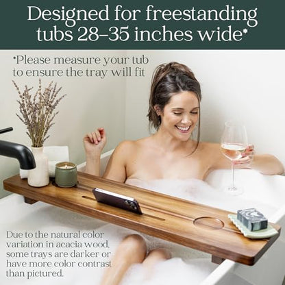 Luxury Acacia 35” Bathtub Tray Wood for Freestanding Tub, Bath Tray For Tub