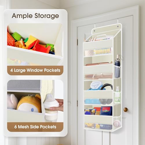 1Pack Over The Door Organizer Large Capacity Hanging Storage Room Organizer | 40 lb Capacity, Ultra-Sturdy, Foldable, Mesh Design with Clear Window, Space-Saving Organizer for Pantry, Nursery & Closet