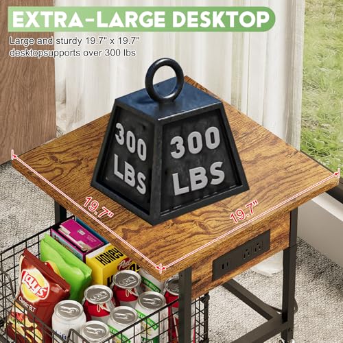 Mini Fridge Stand with Storage and Power Outlet, Small Refrigerator Stand with Wheels, Mini Fridge Cart-Max Load 300 LBS Heavy Microwave Printer Stand Utility Cart for Dorm,Kitchen, Office