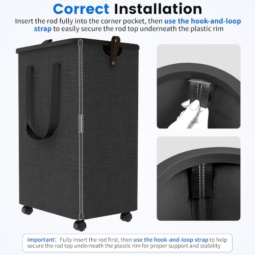 Laundry Basket with 5 Wheels, Rolling Laundry Hamper, 75L, Deep Gray | Clothes Hamper with Wheels and Lid, Collapsible for Bathroom, Bedroom, Dorm & Laundry Room with Multiple Carry Handles.