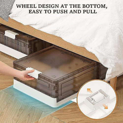 Under Bed Storage Containers, Stackable Under Bed Rolling Storage Plastic Containers, 11.5Gal Storage Bins with Wheels, Multi-purpose Storage Bins with Lids for Clothes, Shoes, And Duvets