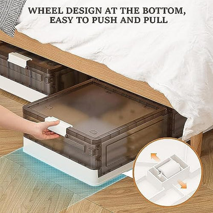 Under Bed Storage Containers, Stackable Under Bed Rolling Storage Plastic Containers, 11.5Gal Storage Bins with Wheels, Multi-purpose Storage Bins with Lids for Clothes, Shoes, And Duvets