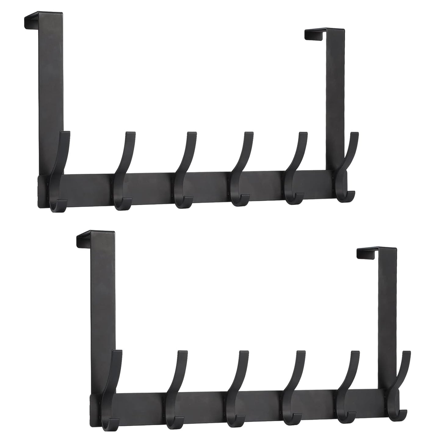 Optish Over The Door Hooks, Door Hanger Hooks for Hanging, Over The Doors Towel Racks for Bathroom with 12 Coat Hook, Coat Rack Bathroom Accessories（2 Pack, Black）