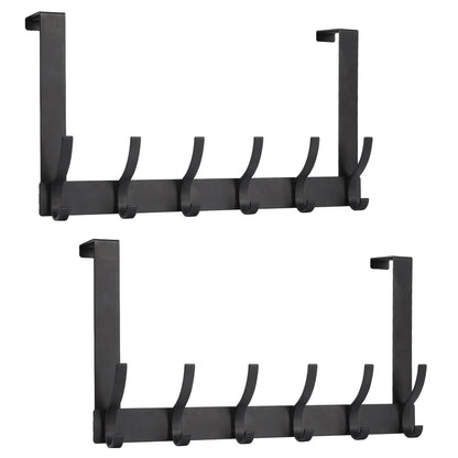 Optish Over The Door Hooks, Door Hanger Hooks for Hanging, Over The Doors Towel Racks for Bathroom with 12 Coat Hook, Coat Rack Bathroom Accessories（2 Pack, Black）