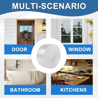 Transparent Window Weather Sealing Tape 2IN x 66 FT Draft Isolation No Residue Removable Adhesive Waterproof Windows Doors Shower Glass AC Units Ideal for Winter Seal & Summer Cold Air Loss Prevention