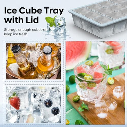 Silicone Ice Cube Tray 3 Pack, HANCELANT Ice Cube Mold, Ice Trays for Freezer with Lid for Whiskey, Cocktail, Drinks and Food, Freezer, BPA Free, Easy Release