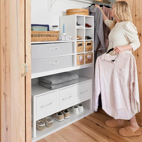 BOLUO Closet Storage with 3 Fabric Drawers Small White Dresser for Closet Floor Organizer Dorm Bedroom White