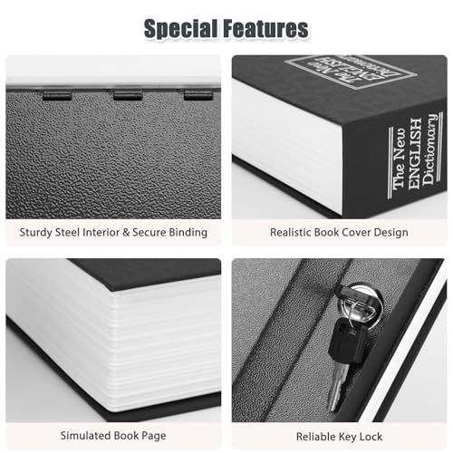 KYODOLED Diversion Book Safe with Key Lock, Secret Safe Metal Lock Box, Money Storage Collection Box, 9.5" x 6.2" x 2.2", Black Large