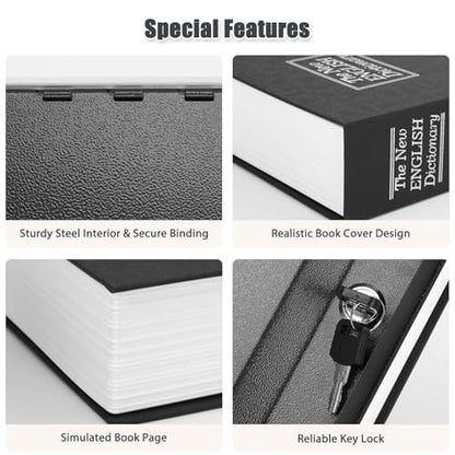 KYODOLED Diversion Book Safe with Key Lock, Secret Safe Metal Lock Box, Money Storage Collection Box, 9.5" x 6.2" x 2.2", Black Large
