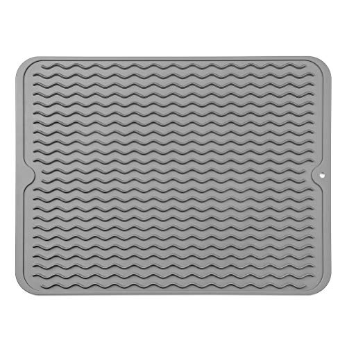 Silicone Dish Drying Mat, Grey, 16"×12" (Gray | Silicone)