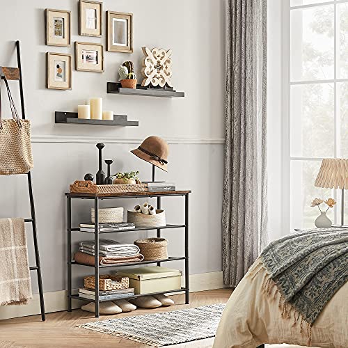 VASAGLE Shoe Rack, 4-Tier Shoe Storage Organizer for Entryway and Closet, Holds 9-12 Pairs of Shoes, 3 Fabric Shelves, Steel Frame, Industrial, Rustic Brown and Black ULBS035B01