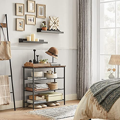 VASAGLE Shoe Rack, 4-Tier Shoe Storage Organizer for Entryway and Closet, Holds 9-12 Pairs of Shoes, 3 Fabric Shelves, Steel Frame, Industrial, Rustic Brown and Black ULBS035B01