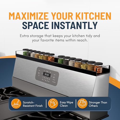 Extendable Steel Over the Stove Shelf for Back of Stove (16 to 30 Inches) Magnetic Stove Top Shelf for Kitchen Stove, Over Stove Shelf for Back of Stove - Over the Stove Spice Rack Shelf