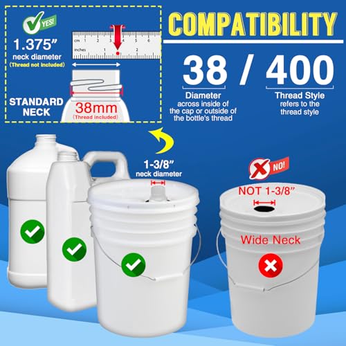 4 Pack 38-400 1 oz 5 Gallon Pump Dispenser with 50cm Extended Tube | Pump for Large Gallon Bucket, Cap to Avoid Dripping, Great for Shampoo, Conditioner, Bleach Liquid, Laundry, Detergent, Oil