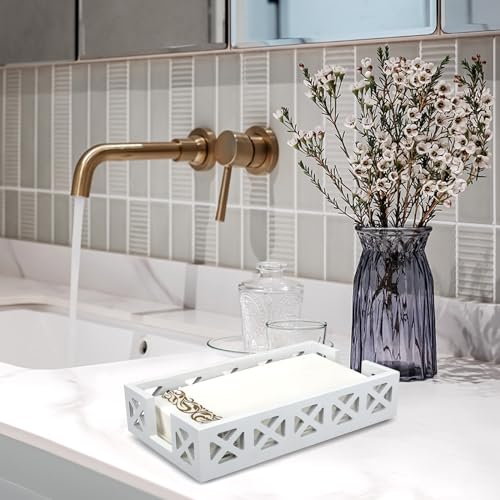 Guest Towel Holder for Bathroom Napkin Holder Wooden Paper Hand Towel Tray | White Dinner Napkin Holders for Table Bathroom Paper Towel Holder Wood Decor Counter Flat Disposable Hand Towel Holder Basket