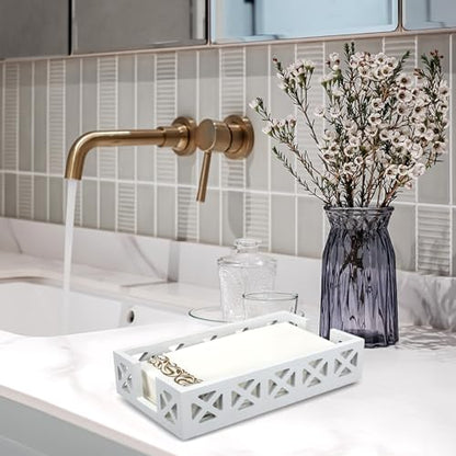 Guest Towel Holder for Bathroom Napkin Holder Wooden Paper Hand Towel Tray | White Dinner Napkin Holders for Table Bathroom Paper Towel Holder Wood Decor Counter Flat Disposable Hand Towel Holder Basket