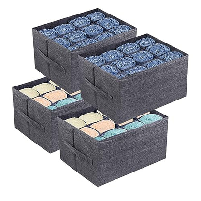 4Pcs Closet Organizers and Storage Bins for Clothes - 12 Cell Drawers Organizer Grid Storage Box for Jeans Pants Sweater T-shirts, Wardrobe Shelf Dividers Closets Organization
