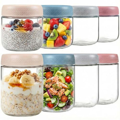 Glass Meal Prep Jar Set, 8 Pack Overnight Oats Containers with Lids