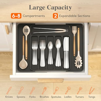 Adjustable Silverware Drawer Organizer, Expandable... (Black | Plastic)