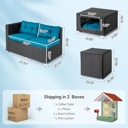 VINGLI 4 Pieces Outdoor Sectional Wicker Patio Furniture with Storage, Patio Sectional Sofa Outdoor Couch Conversation Set, Glass Top Coffee Table for Backyard, Pool, Garden(Black)