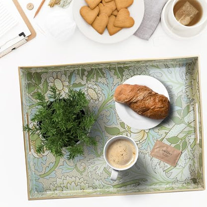 Spsyrine Serving Tray with Handles, Plastic Decorative Tray for Coffee Table, Living Room, Home Decor, Dianthus
