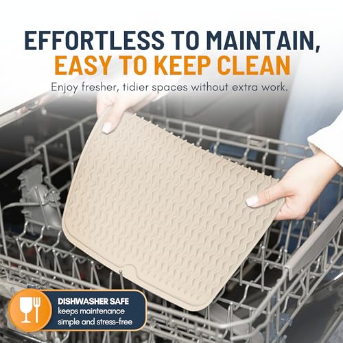 Silicone Dish Drying Mat for Kitchen Counter - Multi-Use 18 x 16 Inch Pad, Non-Slip & Heat-Resistant, Perfect Dish Drainer Mat by Linda’s Essentials, Ideal Kitchen Accessory (Beige)