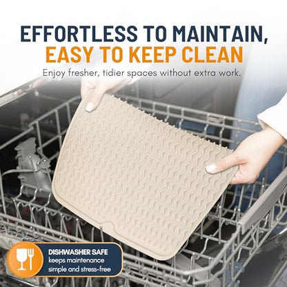 Silicone Dish Drying Mat for Kitchen Counter - Multi-Use 18 x 16 Inch Pad, Non-Slip & Heat-Resistant, Perfect Dish Drainer Mat by Linda’s Essentials, Ideal Kitchen Accessory (Beige)