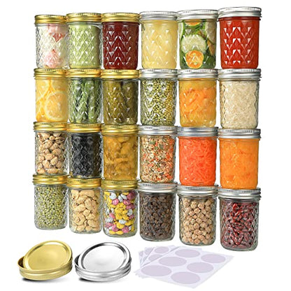 Mason Jars 8 oz, 24 Pack Canning Jars 8 oz Half Pint Glass jars with Regular Lids and Bands, Small Mason Jars with Lids Ideal for Jelly Jam Honey Wedding Favors Shower Favors Food