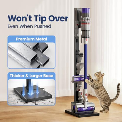 PickPiff Vacuum Stand Compatible with Dyson Gen5 V15 V12 V11 V10 V8 V7 V6, Freestanding Metal Vacuum Holder, Holds 8 Attachments, Weighted Anti-Tip Base, Space-Saving Storage Rack